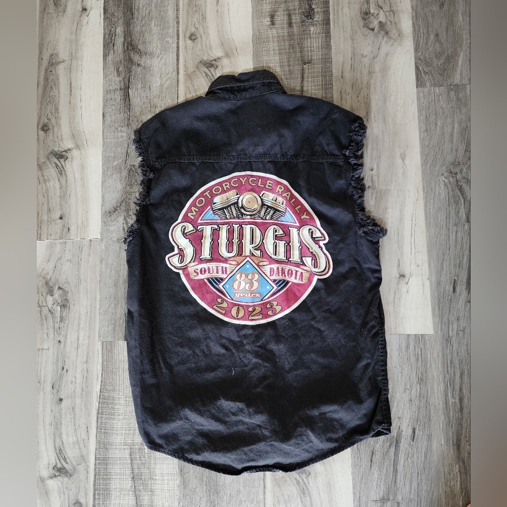 Sturgis 2023 Black Sleeveless Denim Rally Shirt
